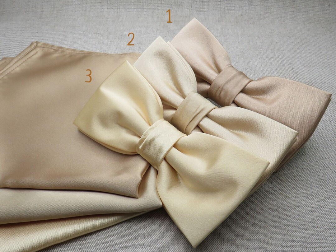 Champagne Bow Tie & Pocket Square Set, Champagne Bowtie for Wedding ...