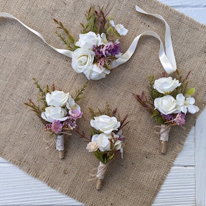 White Rose Rustic Lace Buttonhole, Rustic Twine Boutonnière, Bridal Wrist Corsage, Groom & Groomsmen Boutonnière,Prom Night