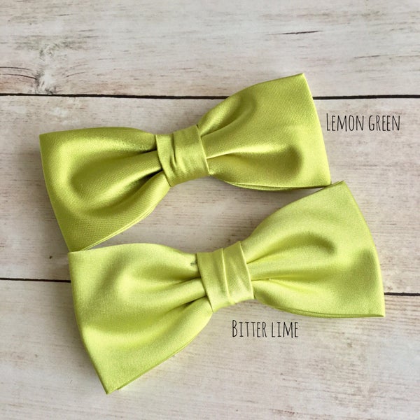 Lemon Green Bow Tie, Bitter Lime Bowtie, Solid Satin Bow Tie, Mens Bow Tie, Bow Tie for Wedding, Plain Bowtie, Baby Boy Bow Tie