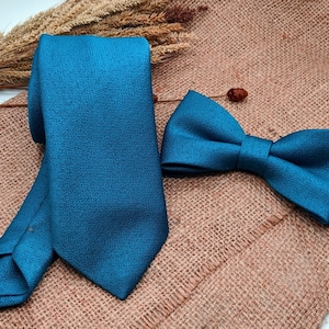 Petrol Blue Neck Tie, Men’s Plain Blue Bow Tie, Blue Wedding Tie, Solid Necktie for Groom Groomsmen, Pageboy bow tie Ring Bearer Bowtie