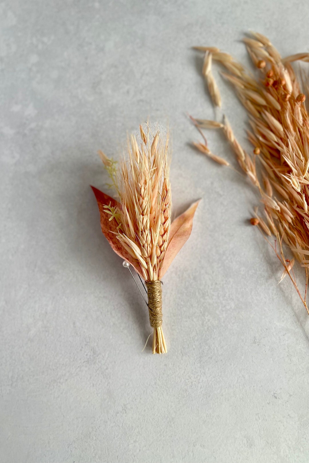 Dried Flower Buttonhole Blush Pink Rust Dried Barley Boutonniere Autumn Wedding Buttonhole for