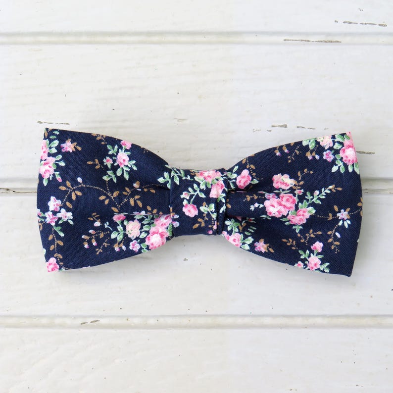 blue and pink floral bow tie