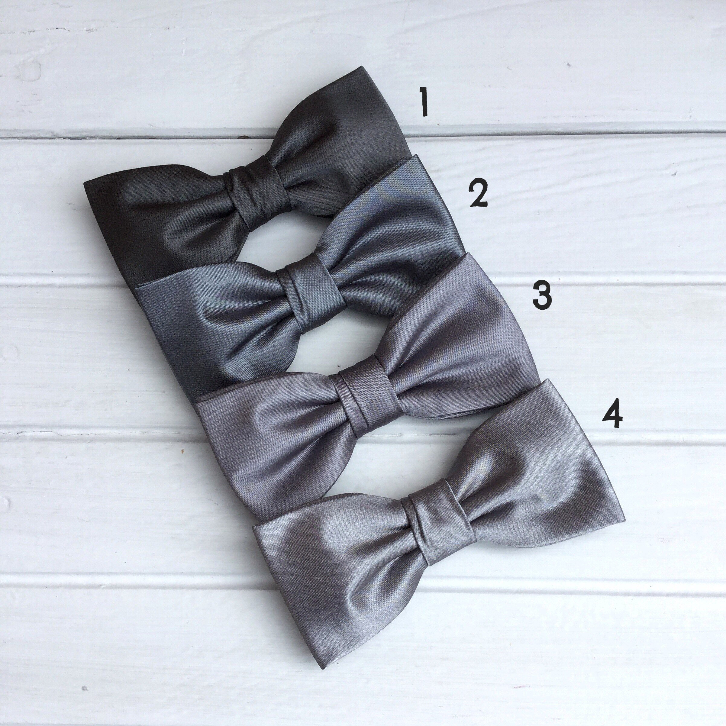 Mens Bow Tie Dark Grey Satin Bow tie Metallic Grey Bow tie Etsy