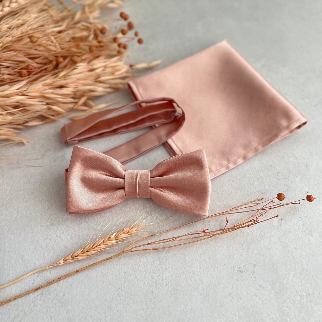 Rose Gold Bow Tie, Mens Bow Tie, Solid Satin Bowtie, Bow Tie for ...