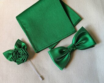 Set: Papillon, Fazzoletto Da Taschino E Bretelle Da Uomo In Verde Chiaro 14750