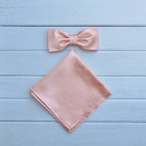 Rose Gold Set Bow tie & Pocket Square, Rose Gold Bowtie for Wedding, Rose Gold Bow tie, Mens Bowtie, Groomsmen BowTie, Groom Bow tie