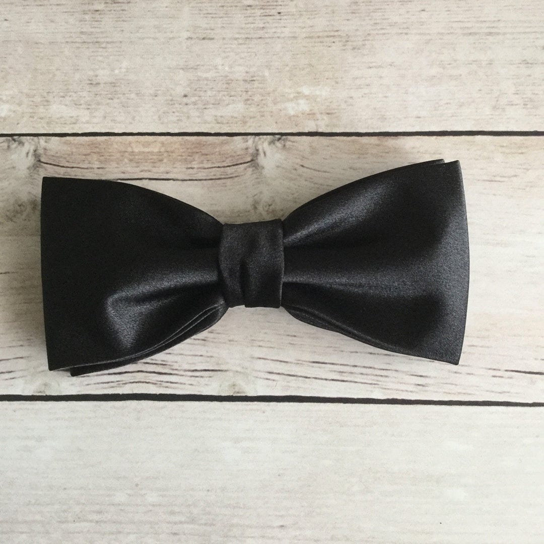 Mens Bow Tie, Black Satin Bow Tie, Solid Shiny Black Bowtie, Wedding ...