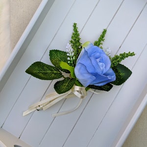 Blue Rose Buttonhole, Rose Boutonnières, Blue Rose Buttonhole for Groom & Groomsmen, Boutonnière for Prom, Summer Wedding Boutonnières
