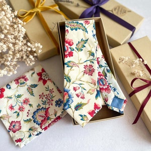 Floral Tie Gift Set Eva Belle Liberty Necktie Tana Lawn Cotton Tie Gift for Him Father’s Day Gift Premium Cotton Neck tie Floral Mens Tie