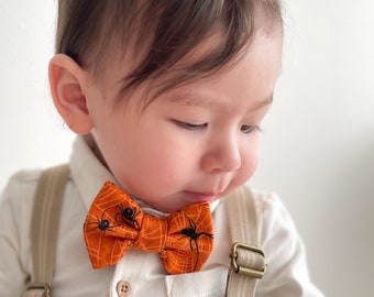 Halloween Bow Tie for Kid Spider Bow Tie Orange Halloween Costume Bowtie for Men Halloween Bow tie for Baby Boy Cobweb Bow Tie Halloween