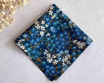 Floral Blue Pocket Square For Groom Flowery Handkerchief for Wedding Best Man Groomsmen Accessory Wild flower Pocket Square for Suit Tuxedo