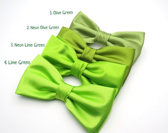 Wedding Bow Tie | Mens Satin Bow Tie | Solid Green Bow Tie | Neon Green Lime Green Olive Green Bow Tie Groom Groomsmen Boy Baby Shower Gift