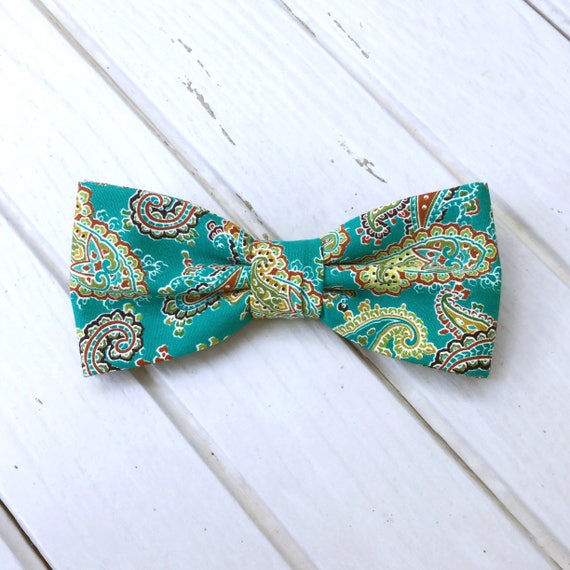 Teal Green Bow Tie Paisley Bow Tie Wedding Bow Tie Vintage | Etsy