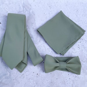 Sage Green Tie, Solid Sage Bowtie, Groom & Groomsmen Necktie, Tie for Wedding, Men Necktie, Gift for Men, Kid Bow tie, Satin Tie