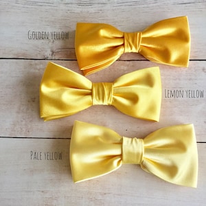 Golden Yellow Satin Bow tie, Lemon Yellow Bowtie, Pale Yellow BowTie, Wedding Bow Tie, Bowtie for Groom & Groomsmen, Mens Bowtie, Kid Bowtie