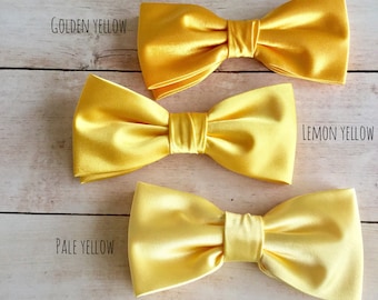 Golden Yellow Satin Bow tie, Lemon Yellow Bowtie, Pale Yellow BowTie, Wedding Bow Tie, Bowtie for Groom & Groomsmen, Mens Bowtie, Kid Bowtie