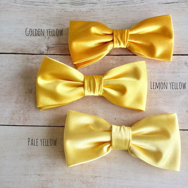 Golden Yellow Satin Bow tie, Lemon Yellow Bowtie, Pale Yellow BowTie, Wedding Bow Tie, Bowtie for Groom & Groomsmen, Mens Bowtie, Kid Bowtie