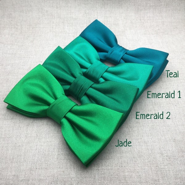 Wedding Bow Tie | Mens Satin Bow Tie | Solid Green Bow Tie | Teal Green Jade Dark Green Emerald Bow Tie Groom Groomsmen Boy Baby Shower Gift