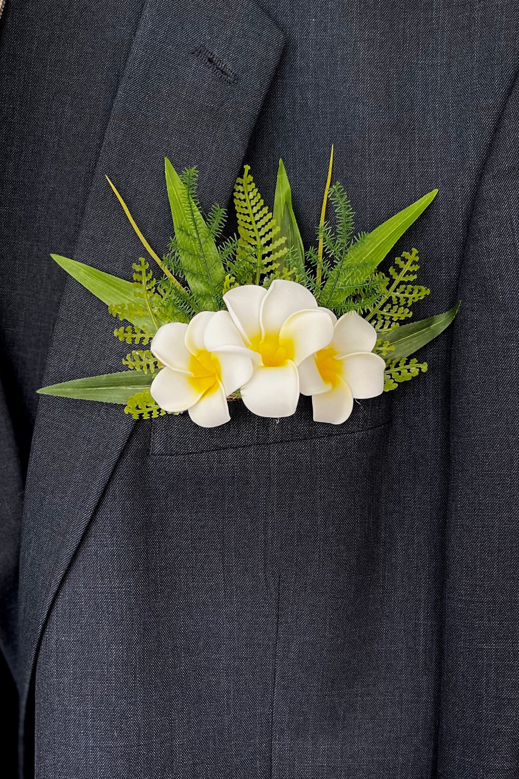 White Plumeria Boutonniere Flower Pocket Frangipani Buttonhole and