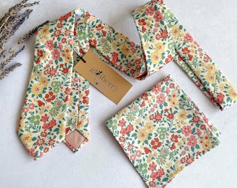 Corbatas florales para boda en el jardín Corbata de verano Regalo de boda de primavera para padrinos de boda Novio Corbata de bolsillo floral Accesorios de boda