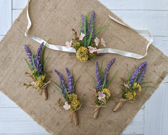 4 Boutonnieres Viola Con Fiori Finti Per Uomo – Spilla Da Taschino Per Matrimonio, Cerimonie E Ballo Di Fine Anno