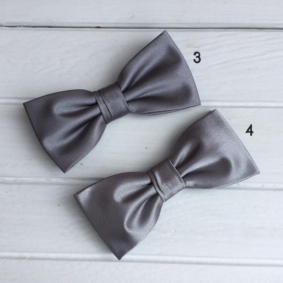 Mens Bow Tie Dark Grey Satin Bow Tie Metallic Grey Bow Tie