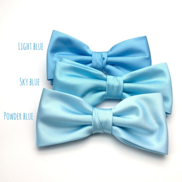 Satin Mens Bow Tie Light Blue Powder Blue Sky Blue Baby Blue Solid Satin BowTie for Wedding Bow Tie Groom Groomsmen Men Boy Kid Baby Shower