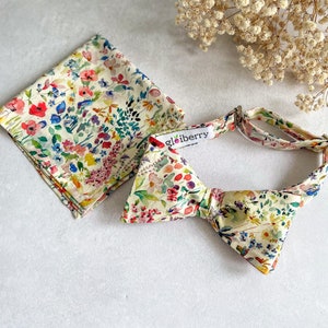 Floral Bow Tie Wedding Wildflower Groom Bowtie Best Man Pocket Square Groomsmen Accessories Wedding Pageboy Bow tie Ring Bearer Bow tie image 7