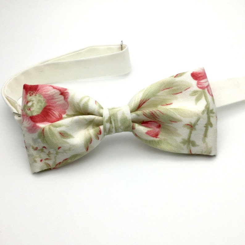Floral Mens Bow tie Off White Bow tie Cotton Bowtie Pre tied Etsy