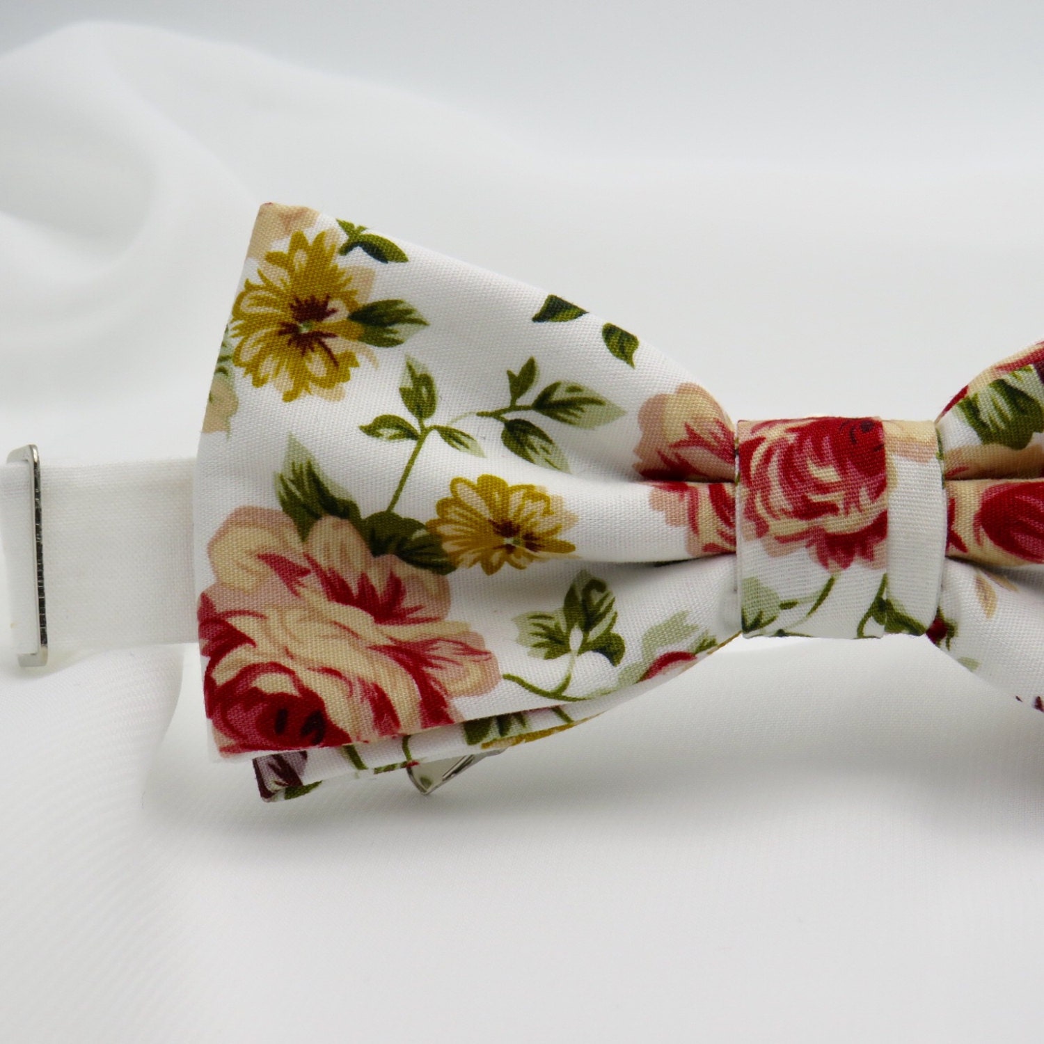 Men Vintage Bow Tie Cream Rose Floral Cotton Bowtie Pocket - Etsy UK