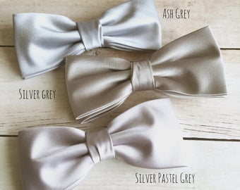 Ash Grey Satin Bow tie, Silver Grey Bow tie, Pastel Grey BowTie, Wedding Bow Tie, Groom Groomsmen Bow Tie, Mens Bowtie, Kid Bowtie