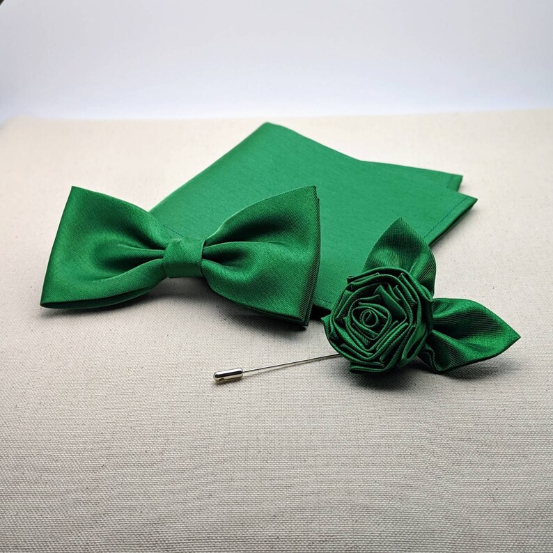 Emerald Green Bow Tie Rose Lapel Pin & Pocket Square Emerald Etsy
