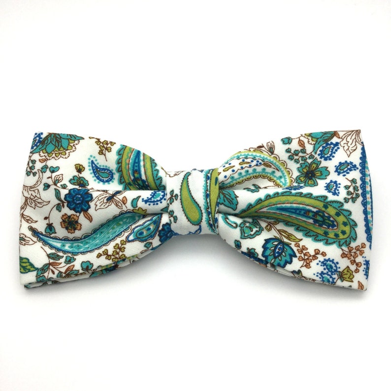 Mens Bow Tie Cyan Aqua Blue Paisley Pre Tied Wedding Men Women Etsy UK