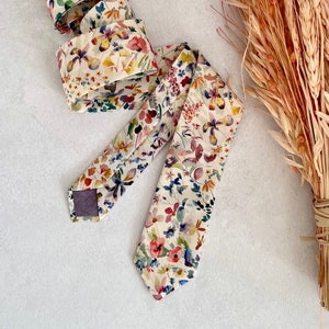 Skinny Ties Floral Wildflower Tie Watercolour Floral Slim Neck Tie for Groom Groomsmen Floral Tie and Pocket Square Set Wedding Tie