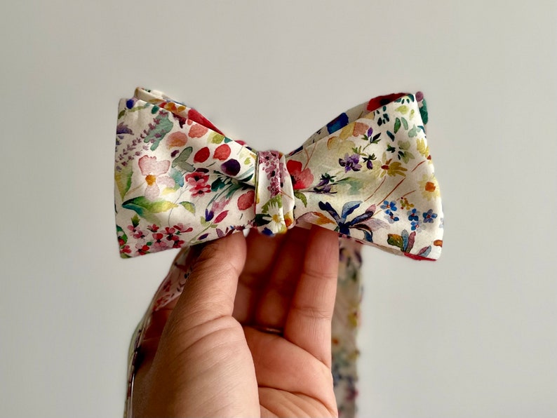 Floral Bow Tie Wedding Wildflower Groom Bowtie Best Man Pocket Square Groomsmen Accessories Wedding Pageboy Bow tie Ring Bearer Bow tie image 5