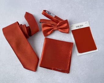 Sienna David’s Bridal Tie, Rust Bowtie, Groom & Groomsmen Necktie, Tie for Wedding, Men Necktie, Gift for Men, Kid Bow tie, Autumn Tie