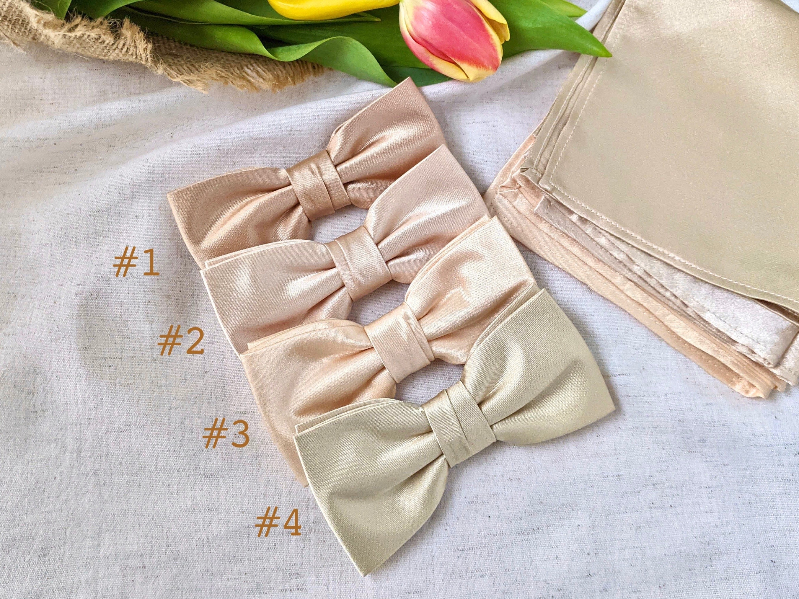 champagne colored bow tie and suspenders