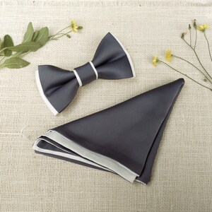 Slate Grey Bow tie, Pocket Square, Two Tone BowTie, Slate Grey Bowtie, Wedding Lapel Pin, Men BowTie, Groom Groomsmen Bow Tie, Kid BowTie