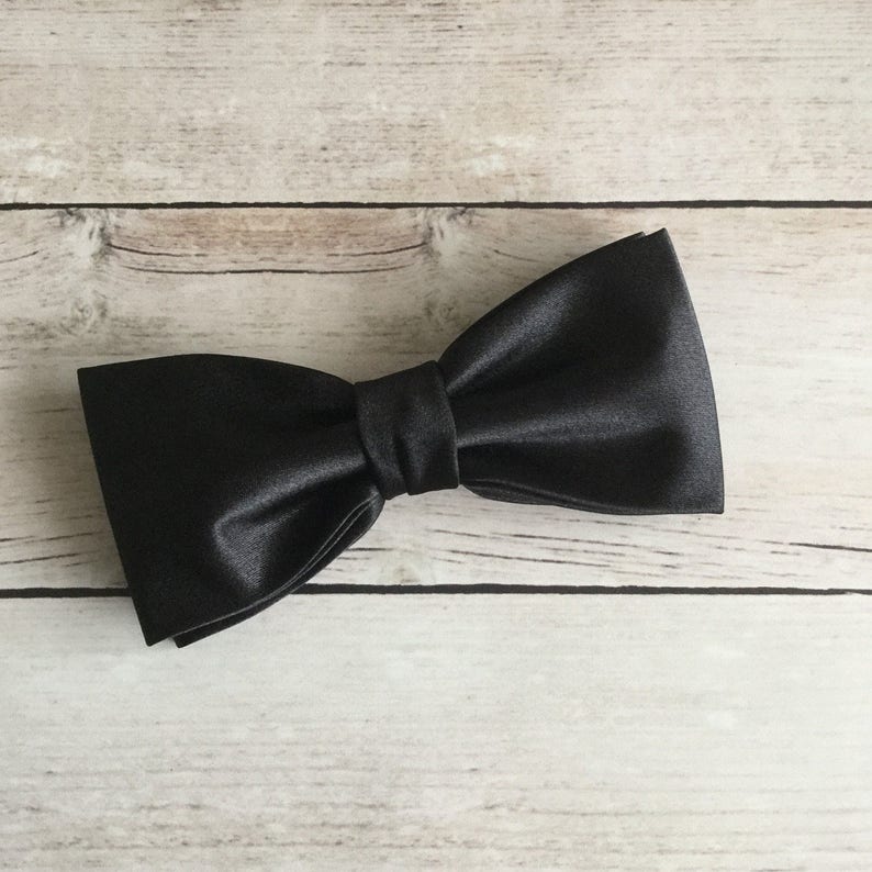 Mens Bow Tie Black Satin Bow Tie Solid Shiny Black Bowtie Etsy
