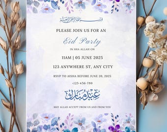 Floral Eid Invitation: Elegant Muslim Celebration (Digital Download Canva Template)