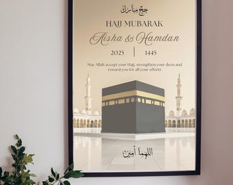 Gepersonaliseerde Hajj Mubarak-poster, cadeau moslim hadj, cadeau Hadj, cadeau Hadj, Hadj-print, umrah-cadeaus, umrah, hadj-cadeaus, gepersonaliseerde Hadj-lijst