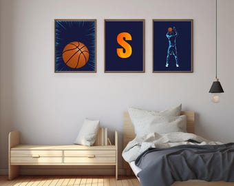 Personalized Basketball Wall Art Set of 3: Custom Initial, Boys Room Decor (Digital Download)