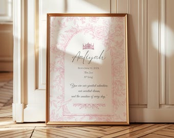 Personalized Baby Girl Birth Stats Print: Pink Floral Nursery Decor (PDF Download