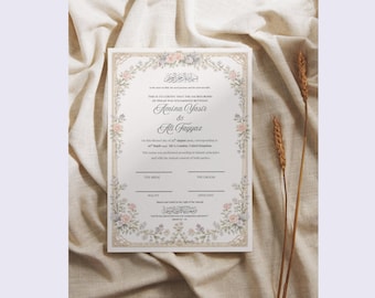 Vintage Floral Nikah Certificate | Islamic Marriage Certificate | Elegant Nikah Keepsake | Digital Download