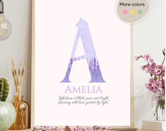 Personalized Initial Nursery Print: Custom Girl Name Wall Art (Digital Download