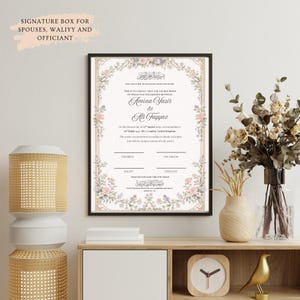 Certificado de matrimonio floral vintage / Certificado de matrimonio islámico / Elegante recuerdo A4 / Certificado de matrimonio enmarcado imagen 3