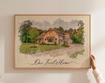 Personalized Watercolor Home Picture, Digital Download, Print at Home, Water color Home, Housewarming Gift, Family Keepsake