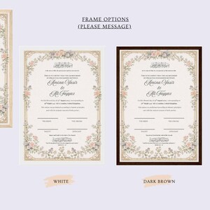 Certificado de matrimonio floral vintage / Certificado de matrimonio islámico / Elegante recuerdo A4 / Certificado de matrimonio enmarcado imagen 4