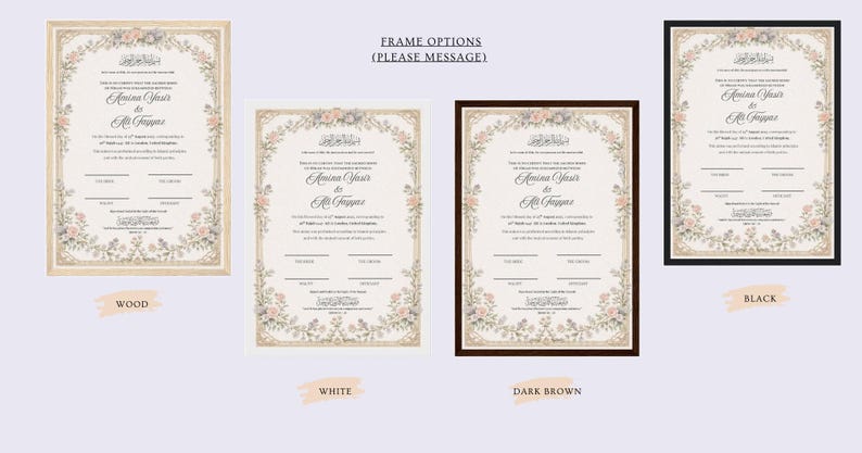 Certificado de matrimonio floral vintage / Certificado de matrimonio islámico / Elegante recuerdo A4 / Certificado de matrimonio enmarcado imagen 4