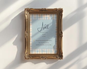 Personalized Baby Boy Birth Stats Print: Blue Gingham Nursery Decor (PDF Download)